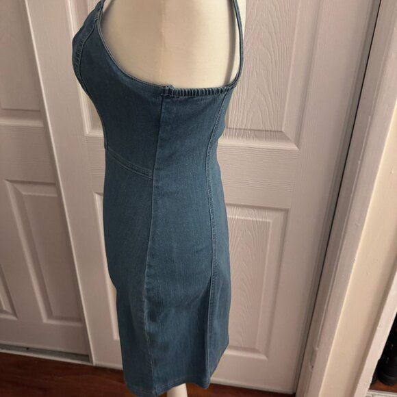 Haute Monde Denim Bodycon Zip Front Mini Dress Size M - Picture 9 of 12